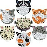 Vcekract Diamond Painting Coasters Kits, 6 Pcs Cat Diamond Art Coasters with Holder, Crafts Kits for DIY Coasters, Diamond Art Kits for Adults