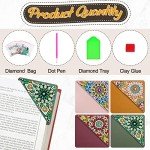 WIVICO 4 Pcs Diamond Art Painting Bookmarks,DIY Diamond Art Bookmarks for Book Lovers, Triangle Making Corner Bookmark Kits for Kids Adults(Mandala)