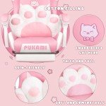 PUKAMI Pink Gaming Chair Cute with Cat Ears and Cat Paw Lumbar Cushion, Ergonomic Computer Chair for Girl with Footrest and Headrest, Comfortable Reclining PC Game Chair for Adult, Teen, Pink