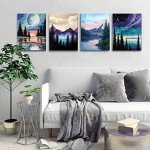 Ninonly 4 Pack Paint by Number for Adults Framed Canvas, DIY Arts and Crafts for Adults Beginner with Wooden Easel, Paint Brushes, Acrylic Paint Set for Home Wall Decor, 9 * 12 Inch