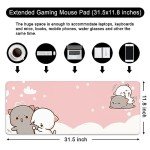 Amrgik Kawaii Large Mouse Pad Pink Gaming Mouse Pad Cat XL Cute Desk Mat 31.5x11.8x0.12 inch Large Mouse Pad for Desk (Kawaii Cat-1)