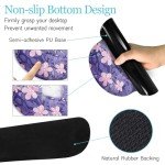 LIMKRIAN Purple Mouse Pad Large Desk Mat Set, Kawaii Cat Computer Mouse Pad with Wrist Rest Keyboard Wrist Support XXL Mousepad Cup Coaster Set, Cute Purple Office Desk Accessories Cat Decor Supplies