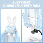 Ferghana Kawaii Light Blue Gaming Chair with Bunny Ears, Ergonomic Cute Gamer Chair with Footrest and Massage, Racing Reclining Home Computer Game Chair for Girls Adults Teens Kids