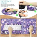 LIMKRIAN Purple Mouse Pad Large Desk Mat Set, Kawaii Cat Computer Mouse Pad with Wrist Rest Keyboard Wrist Support XXL Mousepad Cup Coaster Set, Cute Purple Office Desk Accessories Cat Decor Supplies