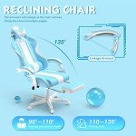 Ferghana Kawaii Light Blue Gaming Chair with Bunny Ears, Ergonomic Cute Gamer Chair with Footrest and Massage, Racing Reclining Leather Computer Game Chair 250lbs for Girls Adults Teens Kids
