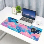 TOXXU Pink Cloud Large Gaming Mouse Pad with Anti-Slip Base for Keyboard and Mouse, Kawaii Colorful Clouds Extended XL Mousepad for Girl, Cute Desk Mat with Stitched Edges for Desk, 31.5 x 11.8 in