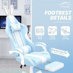 Ferghana Kawaii Light Blue Gaming Chair with Bunny Ears, Ergonomic Cute Gamer Chair with Footrest and Massage, Racing Reclining Home Computer Game Chair for Girls Adults Teens Kids