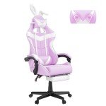 Soontrans Light Purple Gaming Chair with Footrest,Lovely Cute Bunny Computer Gamer Chair,Kawaii Desk Chair for Granddaughter,Sister,Girlfriend,Wife and Love