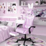 Soontrans Light Purple Gaming Chair with Footrest,Lovely Cute Bunny Computer Gamer Chair,Kawaii Desk Chair for Granddaughter,Sister,Girlfriend,Wife and Love