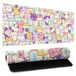 Kawaii Large Mouse Pad 31.5x11.8 Inches XL Extended Gaming Mousepad Funny Cute Cat Desk Mat, Long Computer Keyboard Mouse Mat Non-Slip Base Desk Pad Stitched Edges for Home Game Office Work