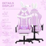 Soontrans Light Purple Gaming Chair with Footrest,Lovely Cute Bunny Computer Gamer Chair,Kawaii Desk Chair for Granddaughter,Sister,Girlfriend,Wife and Love