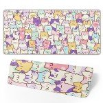 Kawaii Large Mouse Pad 31.5x11.8 Inches XL Extended Gaming Mousepad Funny Cute Cat Desk Mat, Long Computer Keyboard Mouse Mat Non-Slip Base Desk Pad Stitched Edges for Home Game Office Work