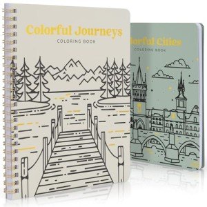Beautiful Adult Coloring Book Set of 2 for Relaxation - Inspirational Adventures and Landmarks Scenery For the Spirit of Wanderlust - Perfect Stress-Relieving Gift for Women
