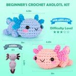 Crochet Kit for Beginner, Crochet Starter Kit w Step-by-Step Video Tutorials, Crochet Kit for Beginners, Beginner Crochet Kits for Adult Kid Women Men Complete Kit Included (Axolotl 2Pack)