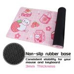 Kawaii Gaming Mouse Pad for Desk, Extended Large Cat Strawberry Milk Mouse Pad, Pink Mousepad XL, Cute Mouse Pad Anime, Long Big Mouse Mat, Kawaii Strawberry Decor Stuff Accessories, 31.5 X 11.8 Inch