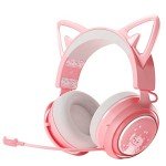 EASARS Wireless Cat Ear Headphones, Pink Gaming Headset Bluetooth 5.0 for Smartphone, Retractable Mic, 50mm Drivers, RGB Lighting Headset with Mic (USB Dongle Not Included)