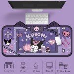 Large Mouse Pad Cute Desk Mat for Keyboard and Mouse, Kawaii Desk Accessories Anime Thicken Pink Desk Mat for Gaming or Home Office Work (Black)