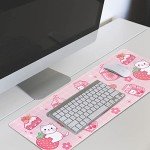 Kawaii Gaming Mouse Pad for Desk, Extended Large Cat Strawberry Milk Mouse Pad, Pink Mousepad XL, Cute Mouse Pad Anime, Long Big Mouse Mat, Kawaii Strawberry Decor Stuff Accessories, 31.5 X 11.8 Inch