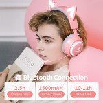 EASARS Wireless Cat Ear Headphones, Pink Gaming Headset Bluetooth 5.0 for Smartphone, Retractable Mic, 50mm Drivers, RGB Lighting Headset with Mic (USB Dongle Not Included)