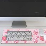 Kawaii Gaming Mouse Pad for Desk, Extended Large Cat Strawberry Milk Mouse Pad, Pink Mousepad XL, Cute Mouse Pad Anime, Long Big Mouse Mat, Kawaii Strawberry Decor Stuff Accessories, 31.5 X 11.8 Inch