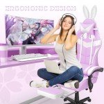 Soontrans Light Purple Gaming Chair with Footrest,Lovely Cute Bunny Computer Gamer Chair,Kawaii Desk Chair for Granddaughter,Sister,Girlfriend,Wife and Love