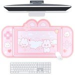 BelugaDesign Bunny Desk Pad | NS Switch Keyboard Gaming Mat Large Mat Mousepad | Pastel Pink Easter Animal Kawaii Cute Anime Desk Blotter Protector (Pink Rabbit, Large)