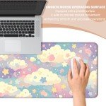 AYKDTFN Cute Colorful Cloud and Star Desk Mat, Watercolor Pink Extended Large Gaming Mouse Pad, Computer Keyboard Laptop Girl Kawaii Mousepad for Work, Game, Office and Home, XL