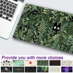 Cute Anime Cats Desk Mat Green Leaves Kawaii Mousepad XXL Extended Large Gaming Mouse Pad Cat, Aesthetic Extended Laptop Keyboard Mat Desk Pad for Women Office Gamer Girl Decor 31.5x15.75 in