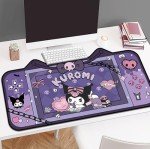 Large Mouse Pad Cute Desk Mat for Keyboard and Mouse, Kawaii Desk Accessories Anime Thicken Pink Desk Mat for Gaming or Home Office Work (Black)