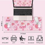 Kawaii Gaming Mouse Pad for Desk, Extended Large Cat Strawberry Milk Mouse Pad, Pink Mousepad XL, Cute Mouse Pad Anime, Long Big Mouse Mat, Kawaii Strawberry Decor Stuff Accessories, 31.5 X 11.8 Inch