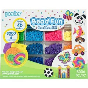 Perler Bead Storage Tray Kit – 8000 Multicolor Beads, 4 Pegboards, 2 Storage Trays, Ironing Paper & Idea Booklet, Kids Arts & Crafts Set, Ages 6+