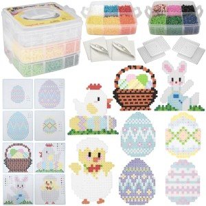 Easter Fuse Bead Kit, 8,000 Pieces (12 Colors)- 8 Unique Bunny & Egg Designs -DIY Gifts -Works w Perler Beads, Art Craft Project, Kids Party Activity