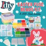Easter Fuse Bead Kit, 8,000 Pieces (12 Colors)- 8 Unique Bunny & Egg Designs -DIY Gifts -Works w Perler Beads, Art Craft Project, Kids Party Activity