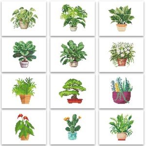 PeakLuv 12 Pcs Small Diamond Art Kits, Green Plants Mini Diamond Painting Kits for Adults Beginners, 5D DIY Square Drill Diamond Dots, Quickly Finishable Gem Art for Home Wall Desktop Decor, 6X7in