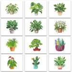 PeakLuv 12 Pcs Small Diamond Art Kits, Green Plants Mini Diamond Painting Kits for Adults Beginners, 5D DIY Square Drill Diamond Dots, Quickly Finishable Gem Art for Home Wall Desktop Decor, 6X7in