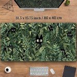 Cute Anime Cats Desk Mat Green Leaves Kawaii Mousepad XXL Extended Large Gaming Mouse Pad Cat, Aesthetic Extended Laptop Keyboard Mat Desk Pad for Women Office Gamer Girl Decor 31.5x15.75 in