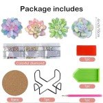 8 Pcs Succulent Diamond Art Coasters Kit - DIY 5D Small Diamond Painting Coasters with Holder, Mini Diamond Art Kits for Adults Coasters, Gem Art Arts and Crafts for Adults