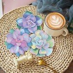 8 Pcs Succulent Diamond Art Coasters Kit - DIY 5D Small Diamond Painting Coasters with Holder, Mini Diamond Art Kits for Adults Coasters, Gem Art Arts and Crafts for Adults