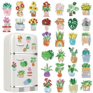 Remuuly 30 Pcs Diamond Painting Magnets Spring Diamond Art Magnet Kits for Adults Summer Animal Flower Cupcake Cow Rhinestones Refrigerator Stickers for Fridge DIY Crafts Toy Gifts(Spring)