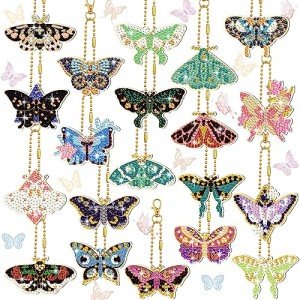 FairySandy 20 Pcs Butterfly Diamond Painting Keychains Kits Diamond Art Keychain 5d Butterfly Diamond Key Chain Spring Summer Diamond Hanging Ornaments Key Ring for Adults Beginners DIY Crafts Decor