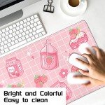 Kawaii Gaming Mouse Pad for Desk, Extended Large Cat Strawberry Milk Mouse Pad, Pink Mousepad XL, Cute Mouse Pad Anime, Long Big Mouse Mat, Kawaii Strawberry Decor Stuff Accessories, 31.5 X 11.8 Inch