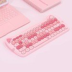 Cute Cat 2.4G USB Wireless Keyboard and Mouse Combo, Silent Keys, Candy Colors, Compatible with Notebook, PC (Pink-84Keys)