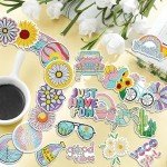 ZYNERY 24 Pcs Summer Magnets, Refrigerator Magnets Sunflower Beach Art, Mini Diamond Painting Kits, Decorative Magnets 5D Diamond Painting for Adults Home Decor DIY Crafts Gift