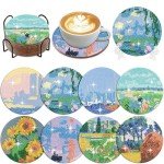 Muzagroo Art Diamond Painting Coasters Kits with Holder Monet Diamond Art Kits for Beginners Stress-reducing Handicrafts Paint by Diamond 8 PCS Coaster Art (Monet)