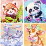 KYOQFVN 4 Pack Diamond Art Kits for Kids - Arts and Crafts for Kids Ages 8-12 - Crafts for Girls 8-12, Full Drill Gem Art Small Diamond Art Painting, 5D Mini Diamond Art, for Home Wall Decor 6x6 Inch