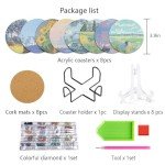 Muzagroo Art Diamond Painting Coasters Kits with Holder Monet Diamond Art Kits for Beginners Stress-reducing Handicrafts Paint by Diamond 8 PCS Coaster Art (Monet)