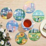 Muzagroo Art Diamond Painting Coasters Kits with Holder Monet Diamond Art Kits for Beginners Stress-reducing Handicrafts Paint by Diamond 8 PCS Coaster Art (Monet)