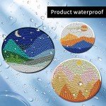 8 Pcs Diamond Art Painting Coasters Diamond Art Coasters with Holder, Abstract Landscape Diamond Art Painting Kits for Adults, Kids & Beginners, DIY Diamond Art Kits Craft Supplies Coasters for Drinks