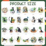 INCOK Refrigerator Diamond Art Magnets - 24PCS Black Cat Diamond Painting Fridge Sticker Set with Plant Crystal Painting Refrigerator Magnet for Beginner Adult Craft DIY Home Decor Good Luck Gift