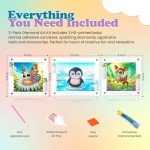 Modern Merch Small Diamond Art Packs Butterfly Deer & Penguin, Animal Diamond Dots for Adults, Jewel Art Painting Kits, Mini Gem Arts and Crafts for Adults, Round Drill 3 Pack Partial Drill